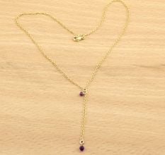Amethyst Y Shape necklace, Brass with 22k gold plated necklace for women